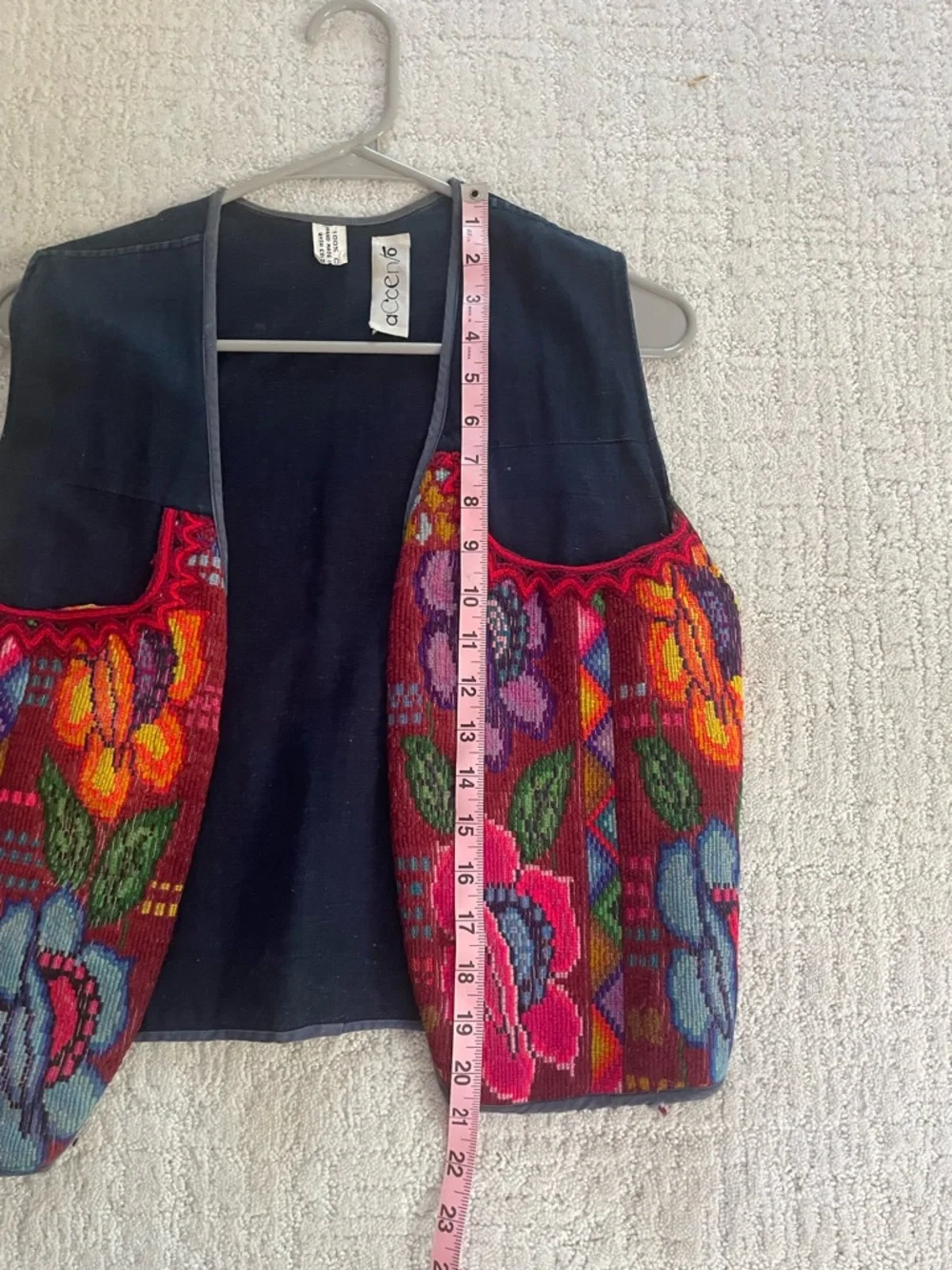 Vintage Multicolor Floral Embroidered Vest Denim Handmade Bohemian Festival - Picture 6 of 8